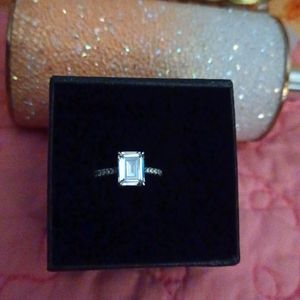 Fancy emerald cut white engagement ring  size 5.5 in 925 sterling silve